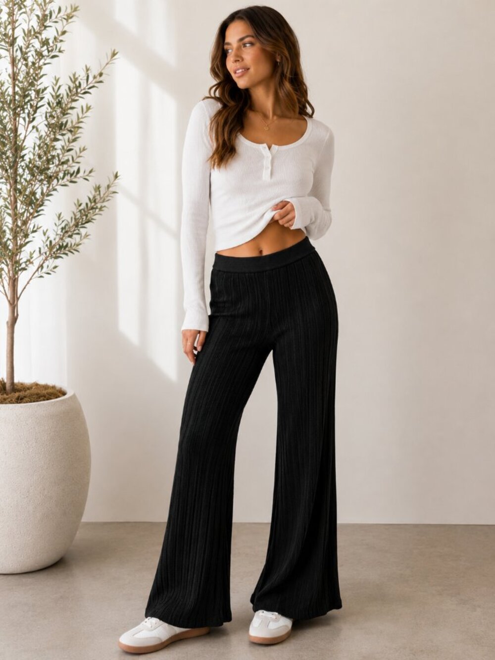 Aerie Ribbed Flare Leg Pant Black NWT Size S